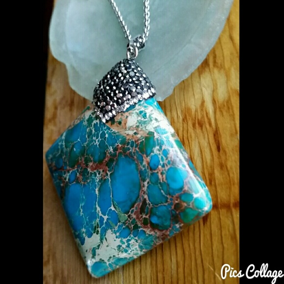 Stainless Steel Sea Sediment Jasper Necklace - Picture 2 of 8